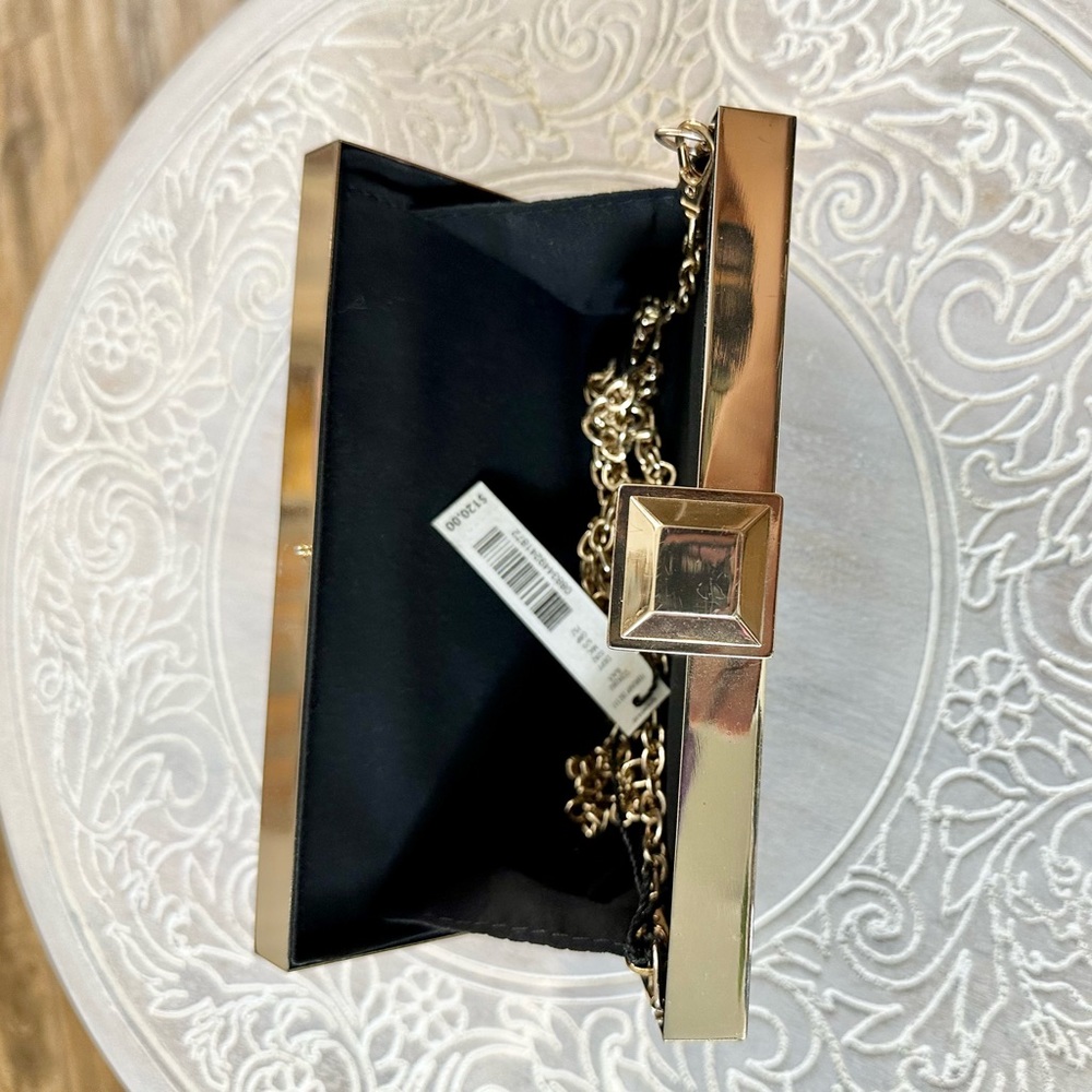 Kate Landry Gold Tone With Brown Lace Evening Clutch - Picture 5 of 10